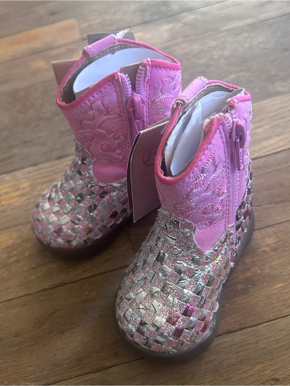 Roper Pink Metallic Woven Toddler Cowboy Boots